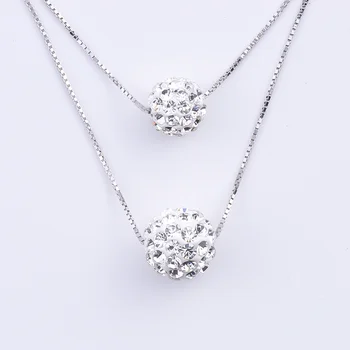 

925 Sterling Silver Big Crystal Rhinestone Shell Pearl Necklaces For Women Pendants Double Box Chain Jewelry