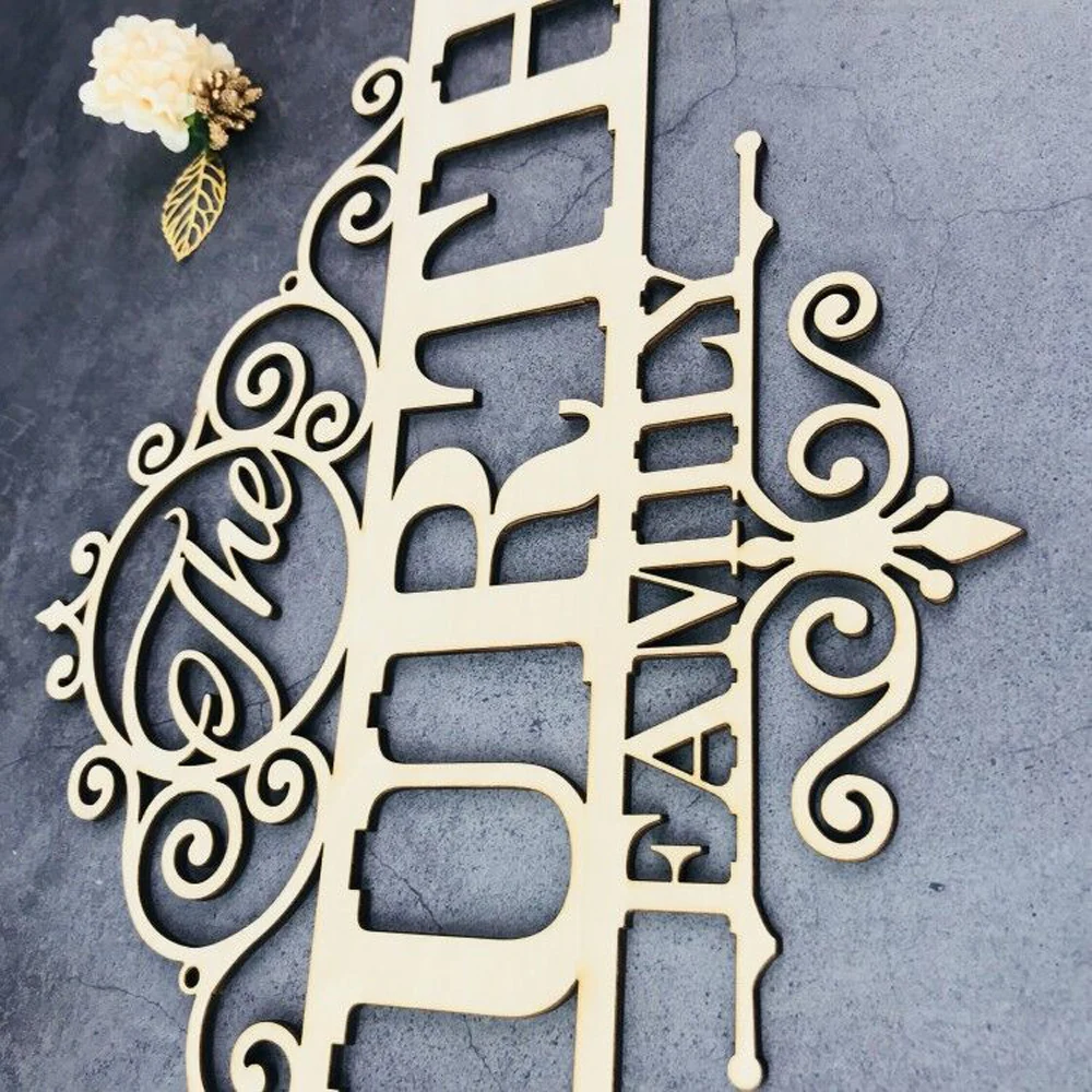 Personalized Name Acrylic Wood Monogram Sign Outdoor Hanging Family Name Sign Garden Door Wedding Wall Decor