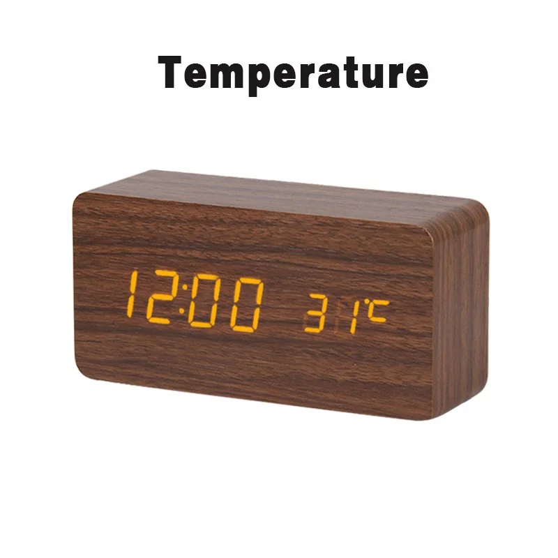 LED Wooden Alarm Clock Watch Table Voice Control Digital Wood Despertador Electronic Desktop USB/AAA Powered Clocks Table Decor - Цвет: 16