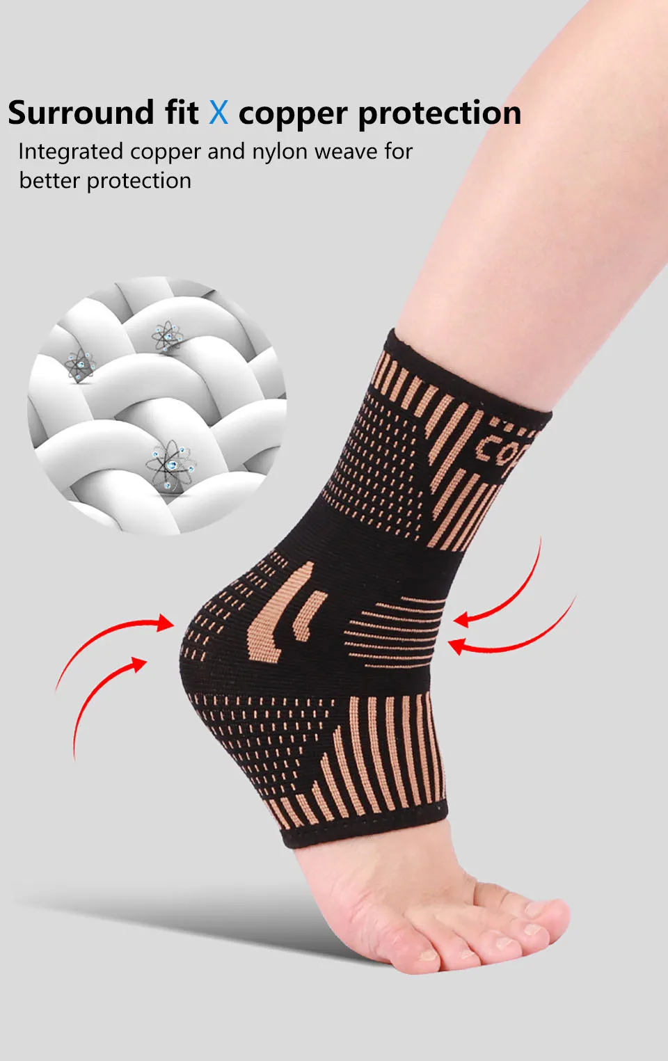 1PCS Sports Ankle Brace Copper Compression Sleeves Support 3D Weave Elastic Bandage Unisex Foot Protective Gear Gym Fitness