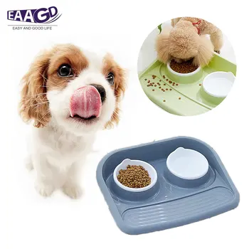 

1Pcs Pet Food Dish PP Eco-Friendly Materials Dog Dishes Rice Bowl Food Cats Eat PP Plastic Double Bowl Rice Bowl