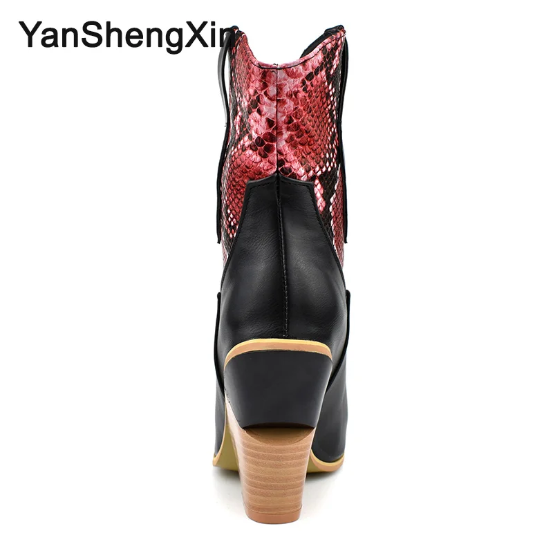 YANSHENGXIN обувь; женские ботинки; модные женские ботинки с вышивкой на высоком каблуке 10 см; сезон осень-зима; женская обувь с острым носком; большой размер 48