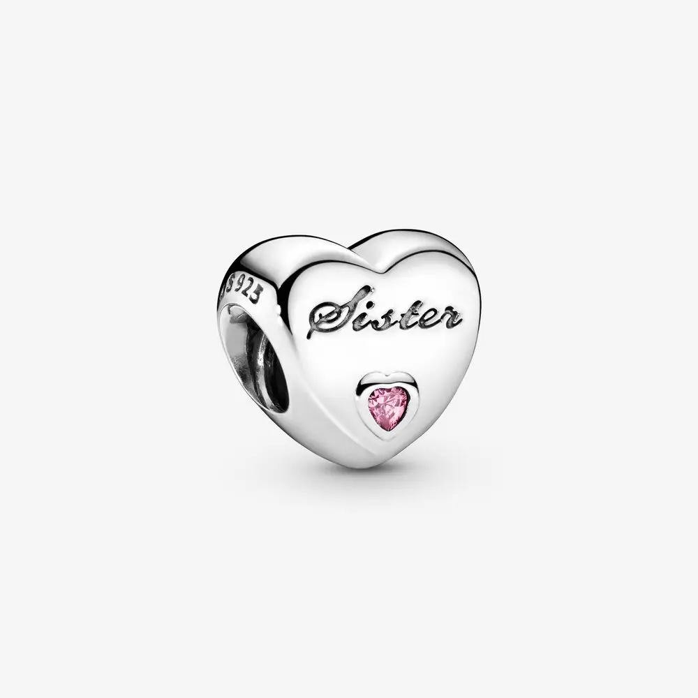 

Popular 100% 925 Sterling Silver sister Heart Charm Sterling Silver fit Original Pandora Bracelets Women Jewelry Birthday Gift