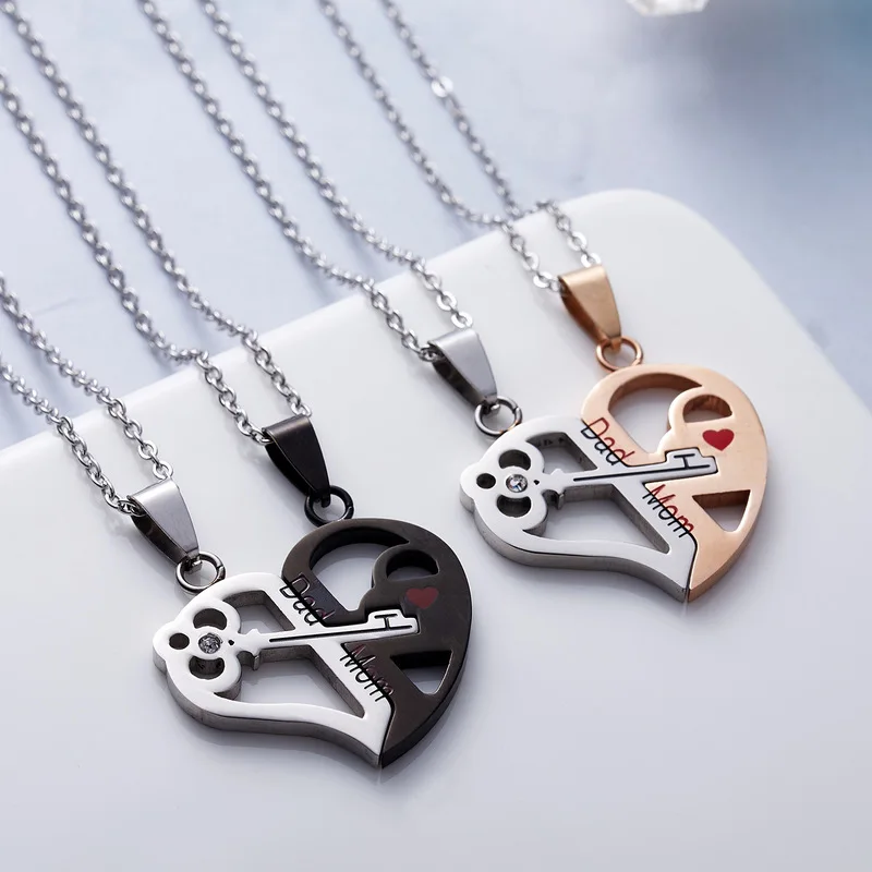 Couple Necklace Broken Heart 2 Pcs Key Locket Double Color Friends Family Lovers Jewelry GiftValentines Gift | Дом и сад