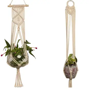 

Handmade Hanging Pot Holder Plant Planter Basket Hanger Cotton Rope Macrame Braided Craft Balcony Living Room Office Decor