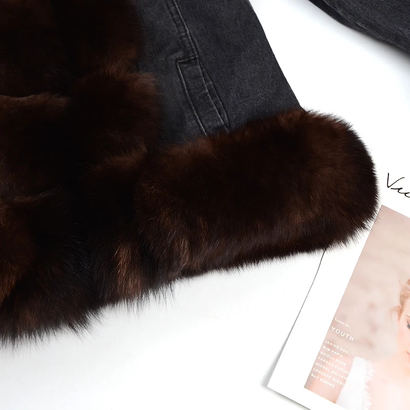 winter natural real fox fur coat Parker rabbit fur lining denim coat jacket jeans high spring female natural fur coat thick