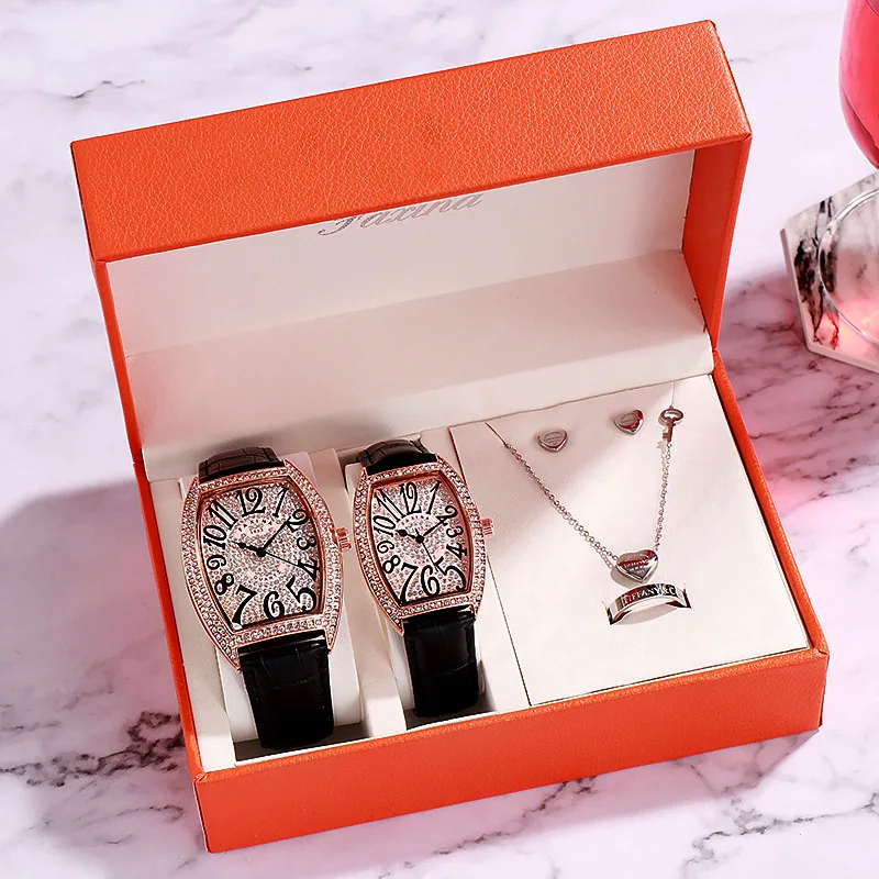 

5 Pieces Women's Watch Gift Set Waterproof Quartz Watch Steel Watch + Titanium Steel Jewelry Set Gift