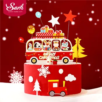 Рождественский Топпер для торта Happy Bus для рождественской вечеринки, декор в виде снежинки, звезды, Новогодняя Золотая елка, Baby Shower, подарки д...