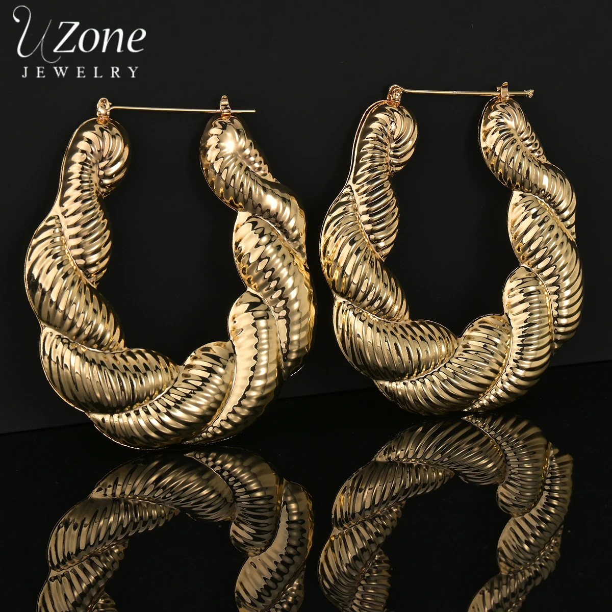 Uzone Punk Gold Color Bamboo Hoop Earrings Geometric Big Round Circle Earings Bijoux Hip Hop Party for Women Jewelry Gift | Украшения и