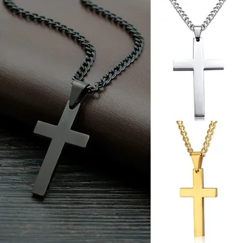 Vintage Cross Pendant Necklace Stainless Steel Necklace New Design Black Chain Pendant Necklace Men Women Necklace
