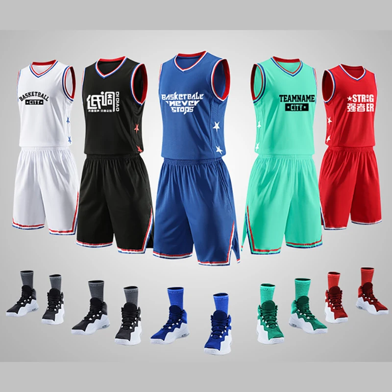 Basketball Jersey Shorts Men Breathable Quick Dry Ball Shirt Blank Customize Basketball Sport Set Custom Print Sleeveless Shirts