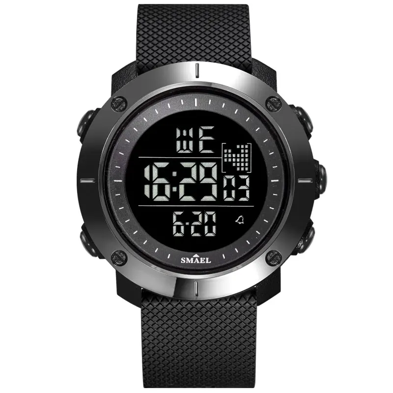 black SMAEL 1711 Мужские Цифровые спортивные часы электронные наручные часы светодиодный Большой Циферблат Водонепроницаемые Военные часы светящиеся часы с будильником - Цвет: black
