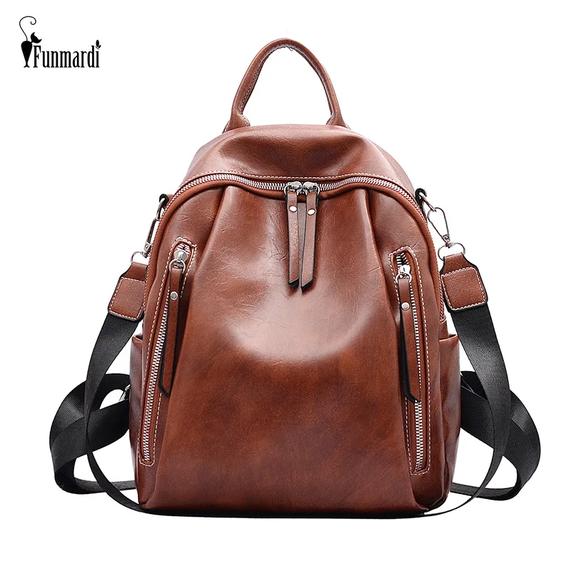 

FUNMARDI Vintage Travel Backpack Multifunction Women Backpack PU Leather Shoulder Bag High Quality Girl School Backpack WLHB2063