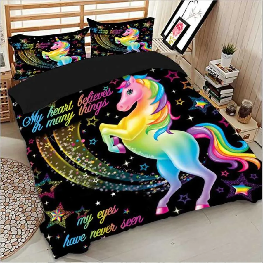 WOSTAR rainbow unicorn bedding set summer bed linen 3pcs/set duvet cover set home textiles cotton bedding set hot sell WOSTAR rainbow unicorn bedding set summer bed linen 3pcs/set duvet cover set home textiles cotton bedding set hot sell