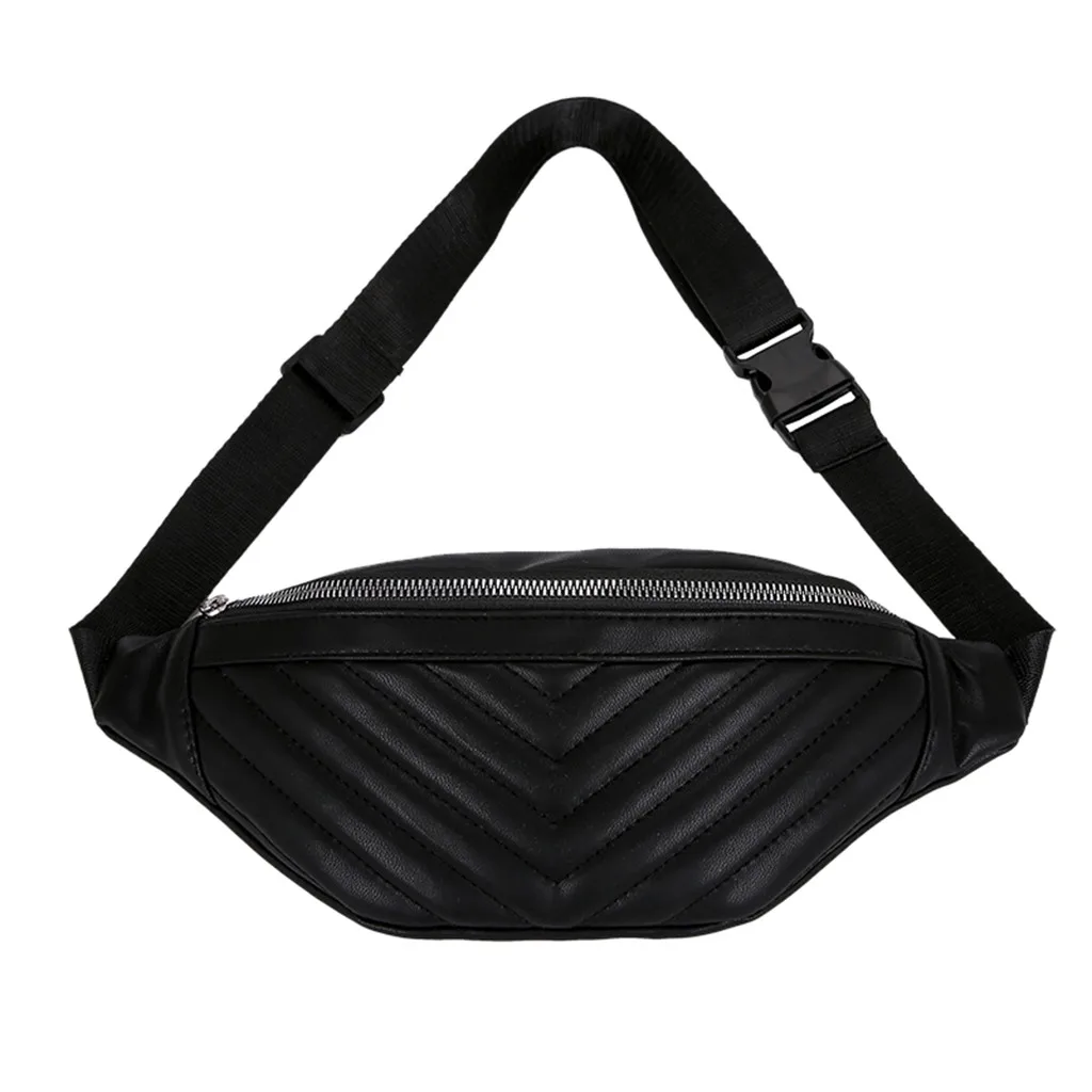 Black Women Striped Pockets Fashion Fanny Pack Diagonal Chest Phone Purse Travel Versatile Shoulder Bag candy color banana waist bag - Color: Black