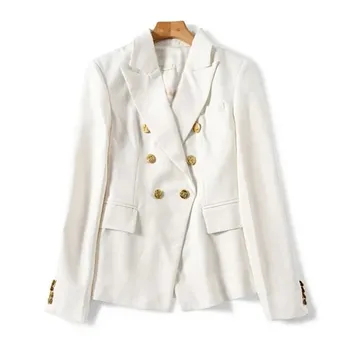 

Women's Blazer Coat Double Breasted Long Sleeve Solid Color Elegant Outwear with Pockets for Office Lady 2020 New