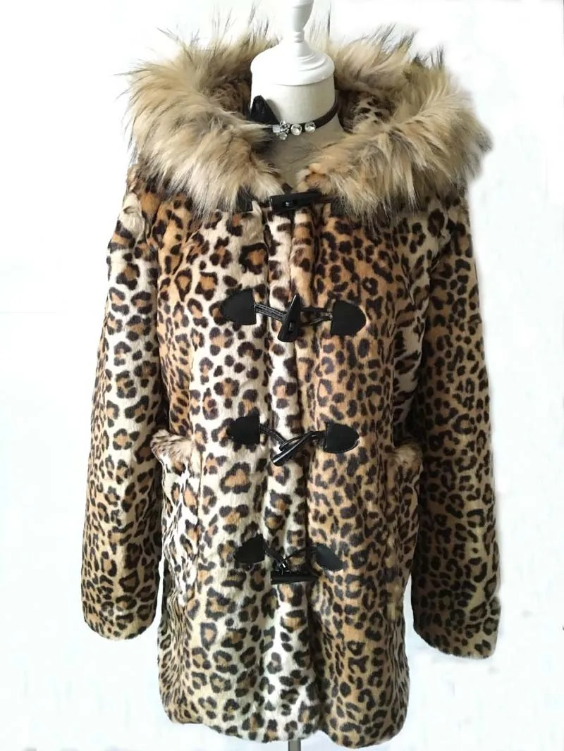 Leopard ZADORIN модная уличная теплая меховая куртка с капюшоном и леопардовым принтом из искусственного меха пушистая искусственная Меховая куртка с длинными рукавами длинное зимнее пальто - Цвет: Leopard