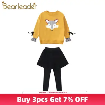 

Bear Leader 4-13 Y Girls Sets 2020 Autumn New Fashion Kid Clothing Fox Cartoon Pattern Sweatshirt Top+Pant with Skirt 2cps Suit