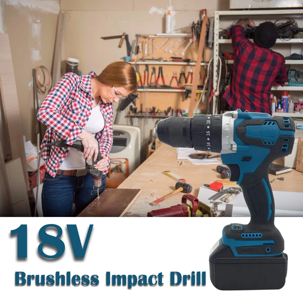 

18V 13mm Electric Impact Drill 3 in 1 Brushless Electric Screwdriver Hand Electric Drill LED Suitable for Makita Battery 18V~21V