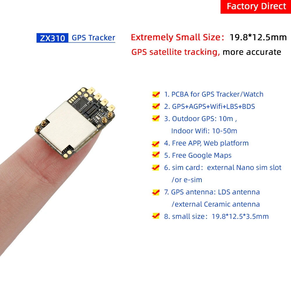 Ultra Mini GPS Tracker PCBA Board ZX310 GPRS Wifi Tracking Chip for Person Car Vehicle Free