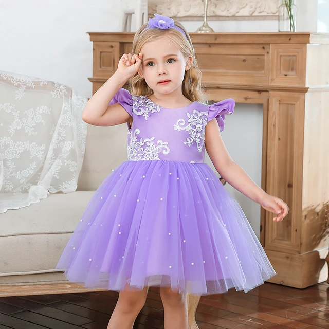 Princesa vestido para menina, 1 ano vestido de aniversário, com pérolas e  rendas, vestido de batismo, roupas com chapelaria - AliExpress