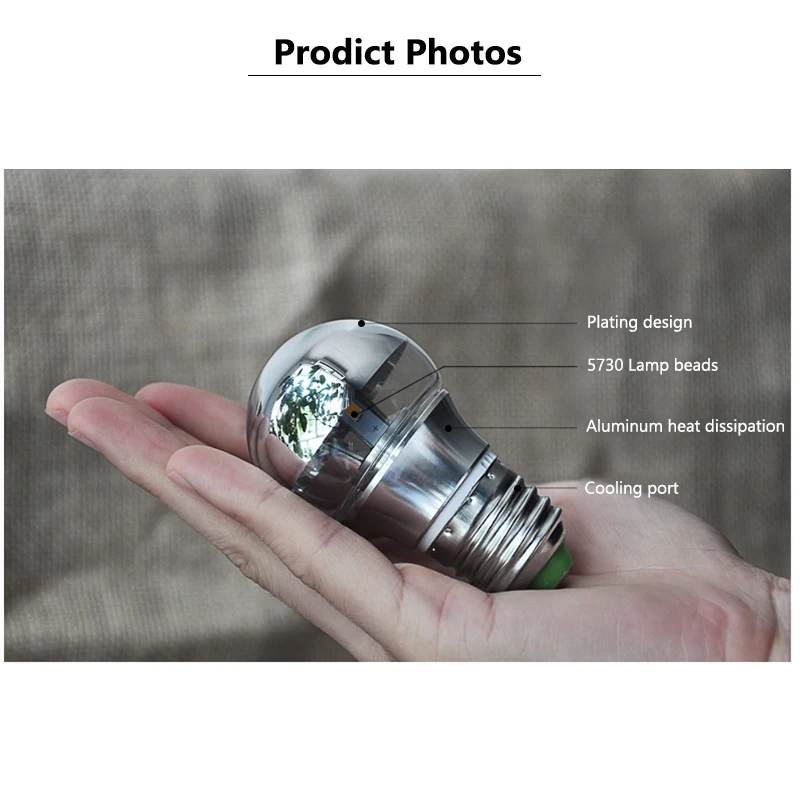 하프 실버 LED 필라멘트 전구, 차양막 장식, E27, E14, LED 5W, 7W, 베이스 라이트 미러 전구, 차갑거나 따뜻한 흰색, AC 110-220V