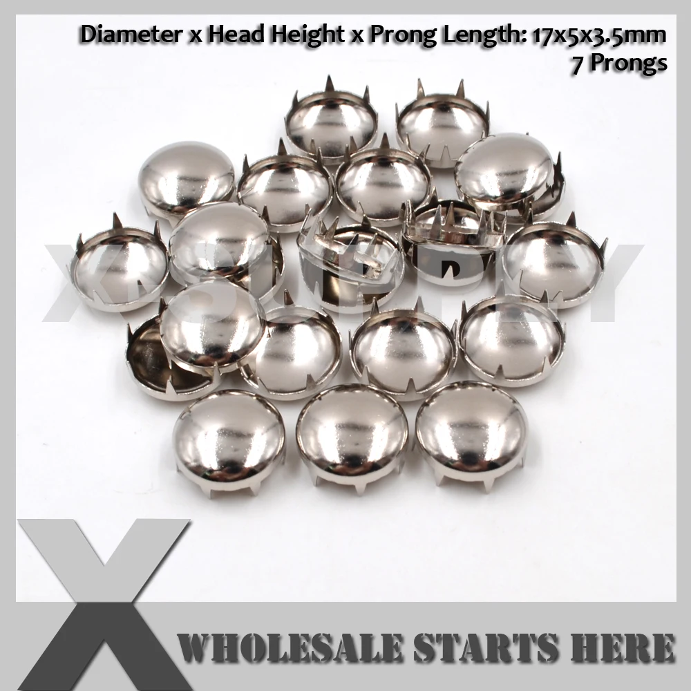 17mm Round Silver Nickel Studs With 7 Prongs for Leather Craft/Bag/Shoe