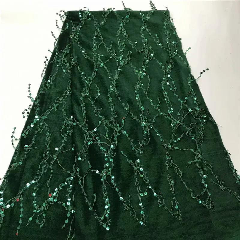 High Quality velvet green Lace Fabric Top Selling Embroidered African French Lace sequins Tulle Lace Fabric for Wedding