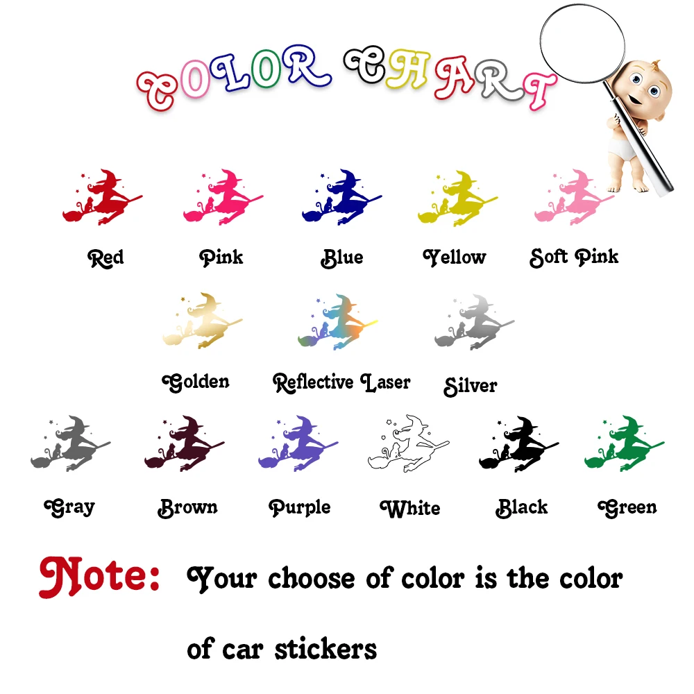 Creative Witch Car Decal Waterproof Self-Adhesive Removable Car Sticker Scratch Cover Decal Auto Decoration