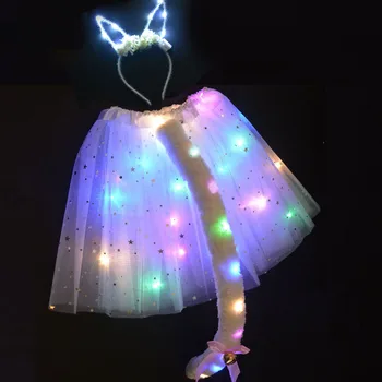 

Women Girl LED Light Glow Anime Cat Bunny Cosplay Set Animal Ear Fox Tail Tutu Skirt Party wedding birthday Christmas Halloween