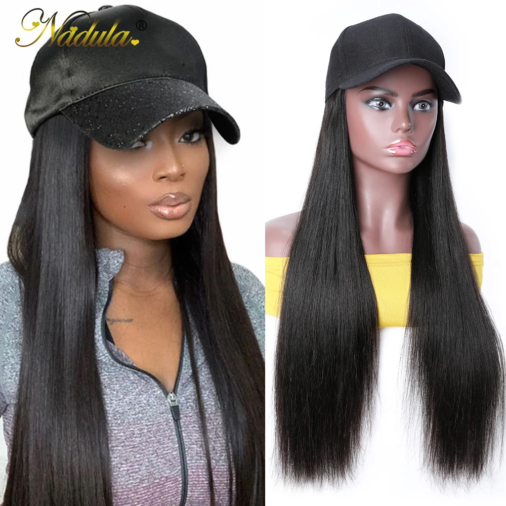 Nadula Straight Hat With Hair Wig 20inch Hat Wig Baseball Cap Wig Hat With Straight Wigs 150% Density