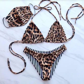 

Women's Mouth Cover mascarilla Bikini With Set Swimsuit Two Piece Filled Bra Swimwear Beachwear maschera Mouth Cover Backpacks
