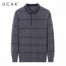 UCAK Brand Streetwear Striped Sweaters Mens Clothes Autumn Winter Turn-down Collar Sweater Pull Homme Pullover Clothing U1092