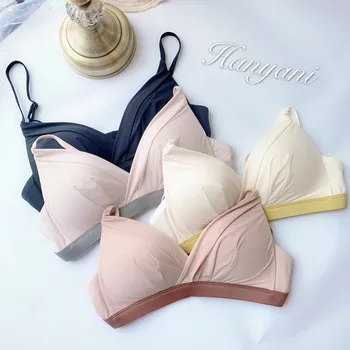 

603# Warm Color Gold and Silver Wires Shiny Side Deep-V Triangle Cup Bra Set Non-Steel Ring Thin Mould Cup Underwear Pieces