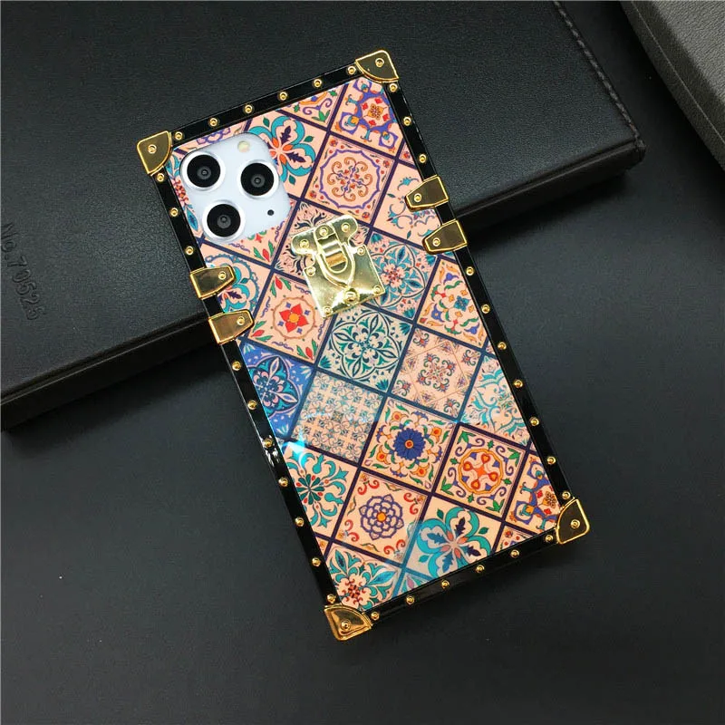 Color 1 with Lock Элитный бренд плед Винтаж телефона квадратный чехол для samsung Galaxy S9 S10 J4 J6 плюс S8 Note 9 10 8 A30 A50 A70 M20 M30 A7 - Цвет: Color 1 with Lock