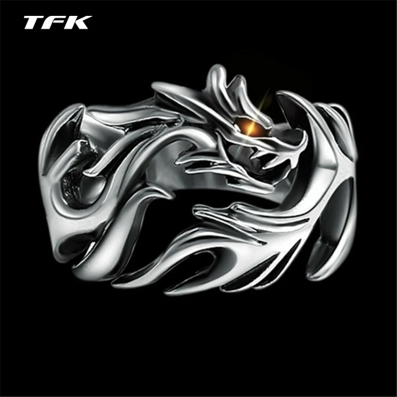 TFK 925 пробы серебро Высший Дракон Открытое кольцо мужское властное винтажное панк