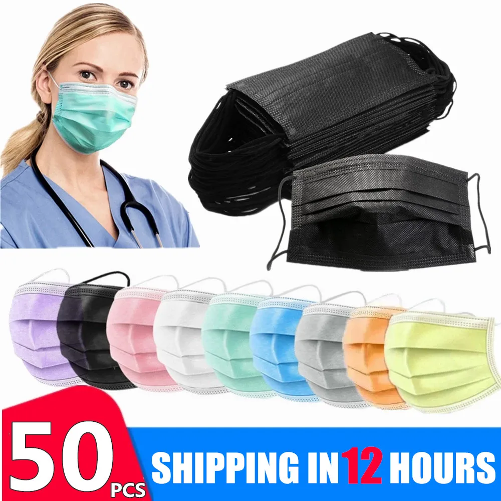 10-50pcs Disposable Face Mouth Masks 3-Layer Filter Anti Dust Smog Earloop Breathable Gauze Mascarilla Black Mascaras masque |