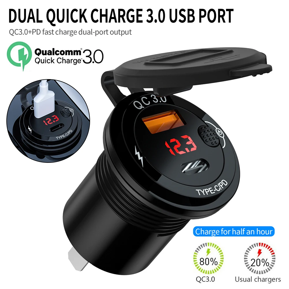 Car Charger Adapter 12V 24V 3.4A Dual USB QC Fast Charger PD Car