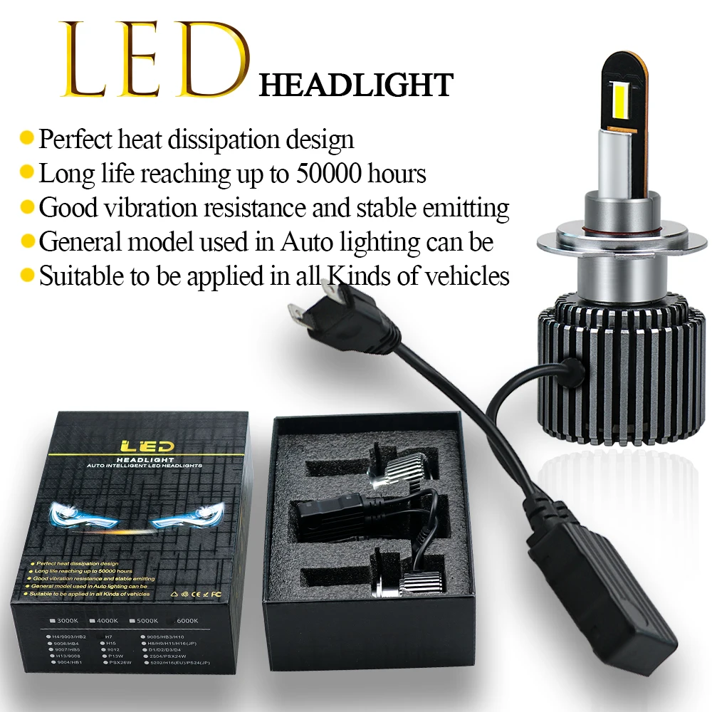 Комплект из 2 предметов, с can-bus CSP-6LED H1 H7 H8 H9 H11 HB3 9005 HB4 9006 9012 H4(Подол короче спереди и длиннее сзади), яркие автомобильные лампы, лампы 70W 4500LM белого Авто лампы 12-24V