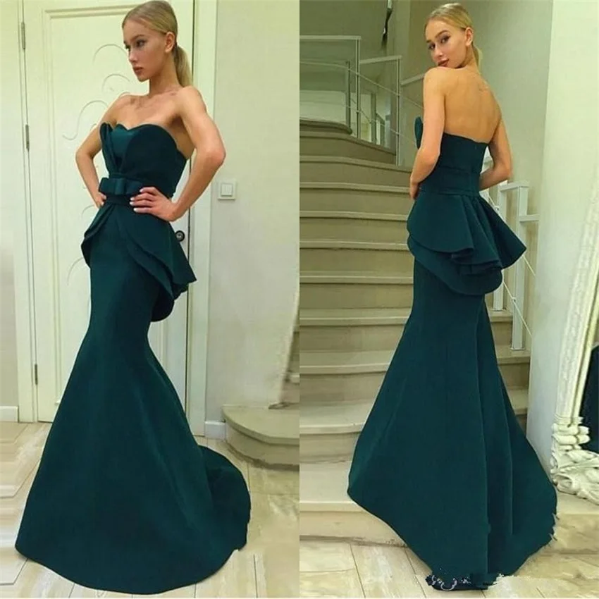 

Simple Elegant Sexy Mermaid Evening Dresses 2020 Sweetheart Satin Cheap Prom Dresses Long Sweep Train Fashion Red Carpe