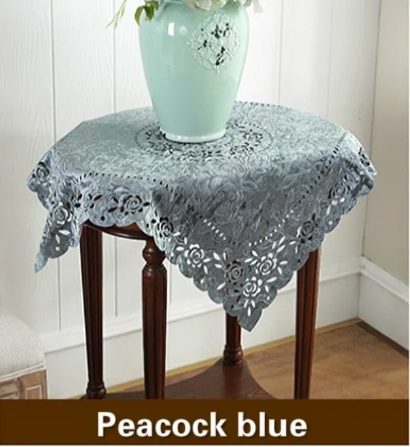 Peacock blue Британская простая Роскошная бархатная кружевная скатерть водонепроницаемая и маслостойкая мебель электрическая Пылезащитная ткань Рождественский Свадебный декор - Цвет: Peacock blue
