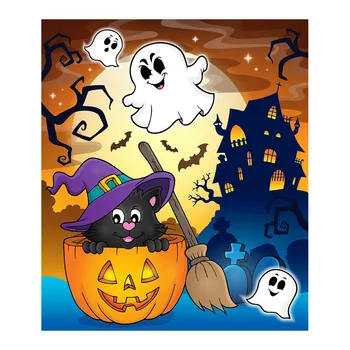 

Halloween Cartoon Diamond Painting Round Full Drill Moon Castle Ghost Pumpkin DIY Mosaic Embroidery 5D Cross Stitch home decor