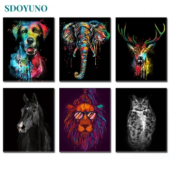 

SDOYUNO 60x75cm Frameless Oil acrylic Painting By Numbers Colourful Animals on canvas Home Decoration Canvas Painting DIY