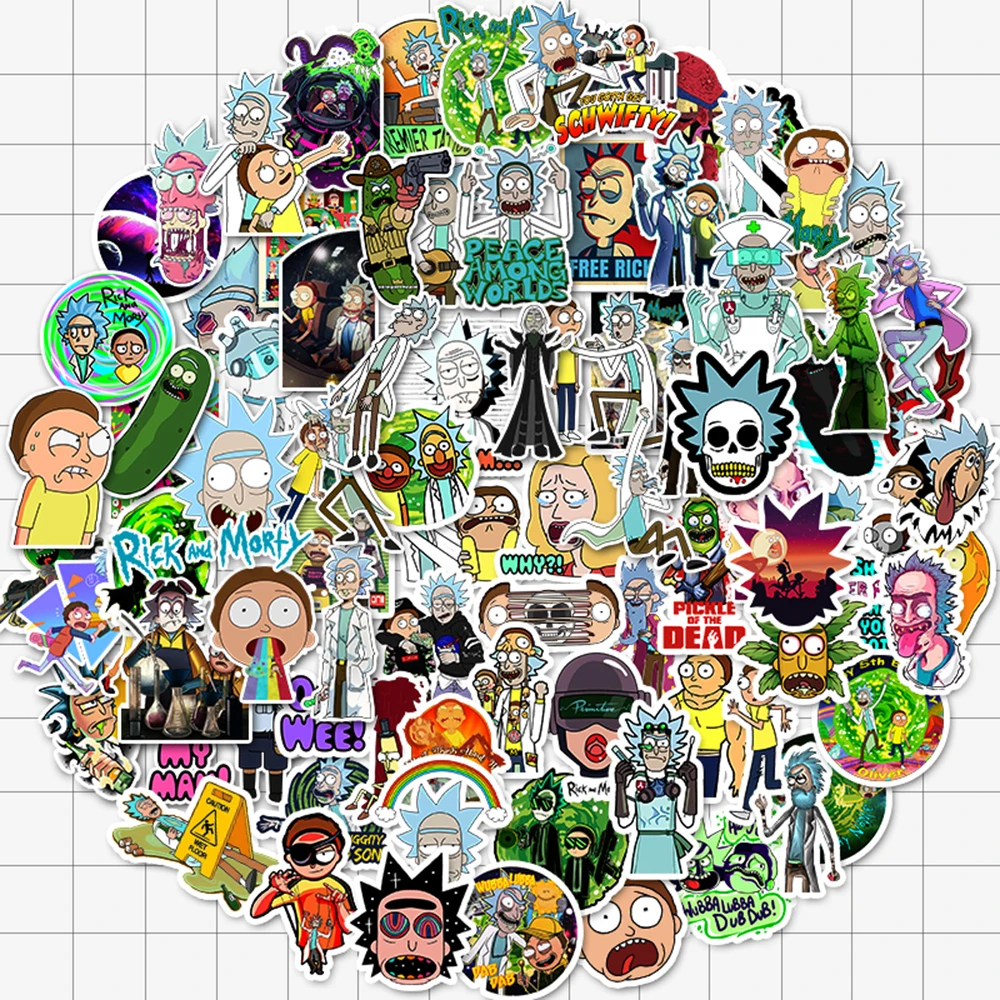 VANMAXX 50/85 Pieces Cartoon Rick and Morty Stickers Waterproof Vinyl Decal for Laptop Helmet Bicycle Luggage Toy Car Stickers