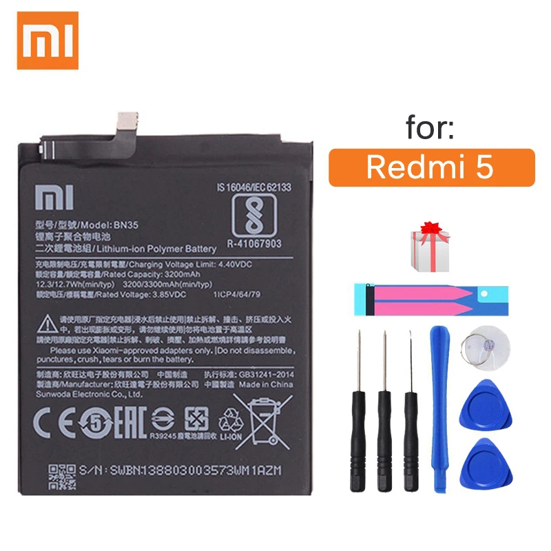 

Xiao Mi Original Battery BN35 For Xiaomi Redmi 5 5.7 "Replacement Battery 3200mAh High Capacity Phone Batteries Free Tools