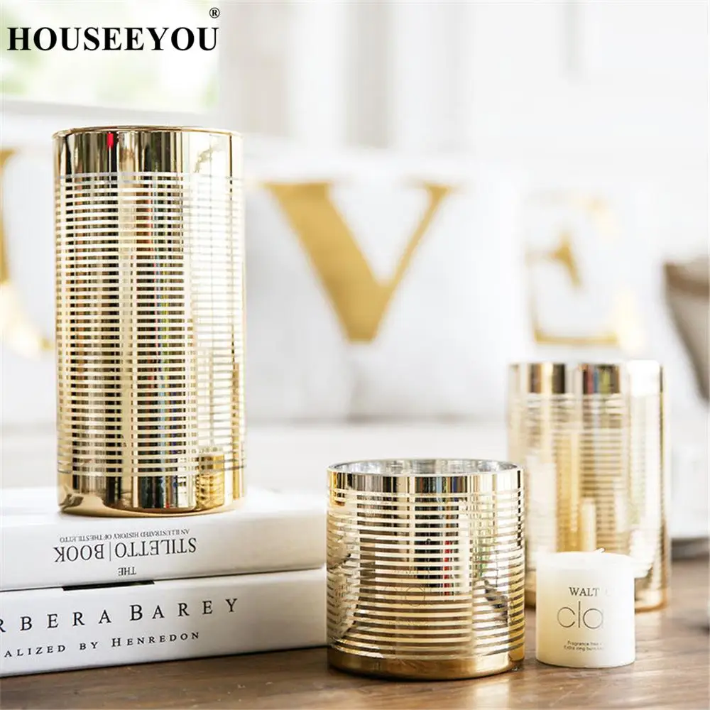 

Romantic Gold European Glass Candlestick Candle Holders Candles Lamp Stand Wedding Bar Cafe Party Home Decor Candlestick