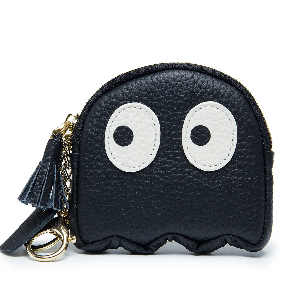 A3008 Top Layer Cow Leather Soft Comfortable Fashion Girls Coins Purse Cute Ghost Design Small Items Cowhide Lovely Handy Bag