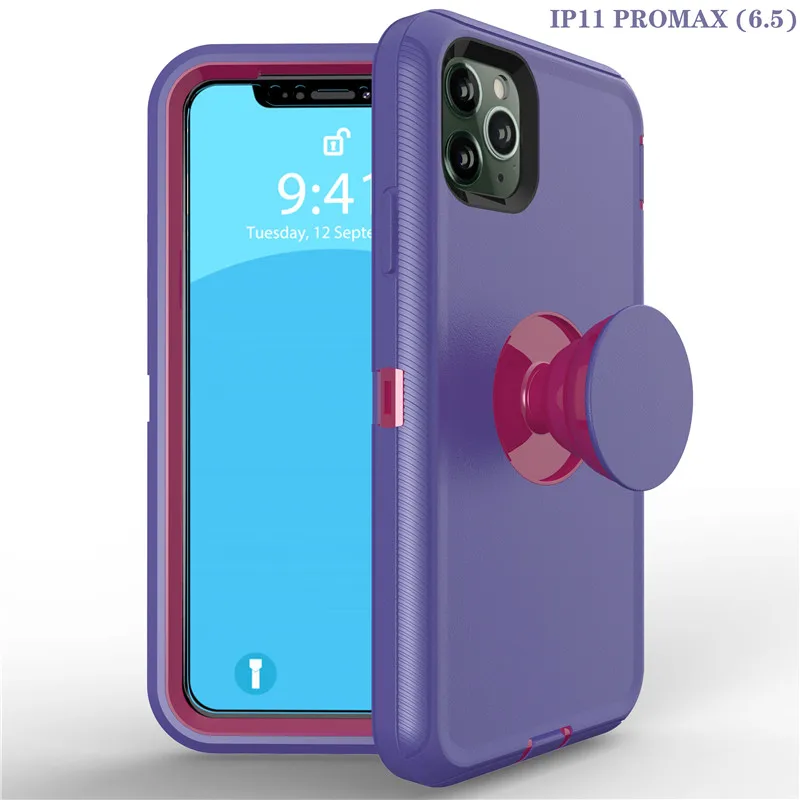 

iPhone11Promax 6 8 7Plus xr xs max Robot Front&Back 360 Full Body Protector Case Flexible Stand PU Silicon 3-Layers Hybrid Armor