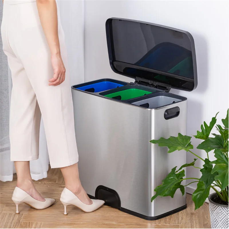 Ninestars 45 liter trash can Three-class electronic light touch stainless steel Classified Waste Bi