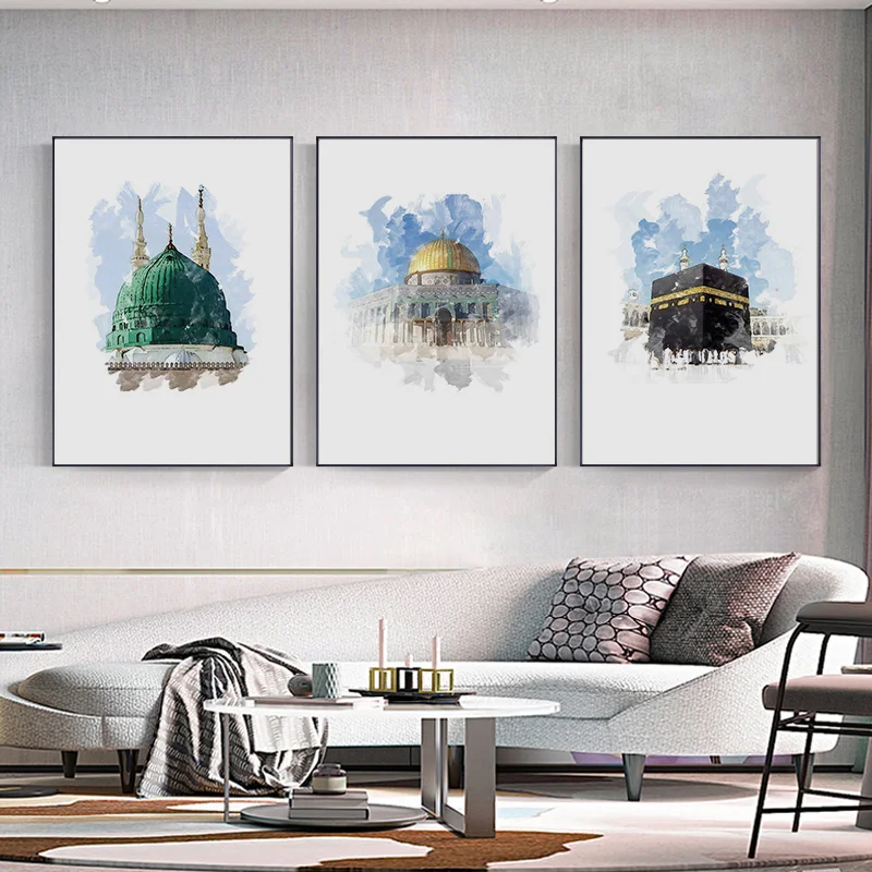 

Simple modern watercolor European-style church building Islamic culture living room porch murals poster decorative painting